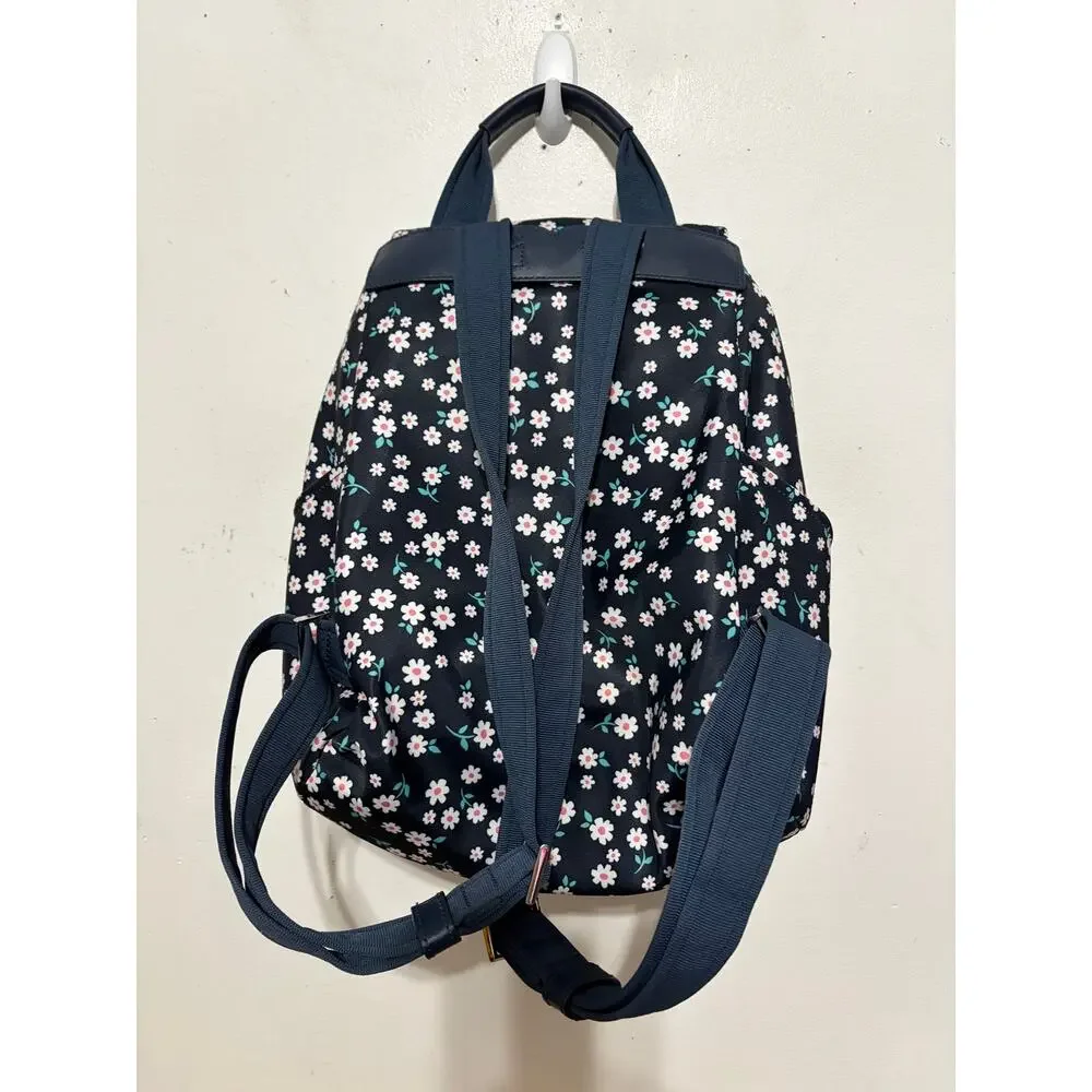 Kate Spade Floral Backpack Navy Daisy Print Nylon Drawstring Travel Bag